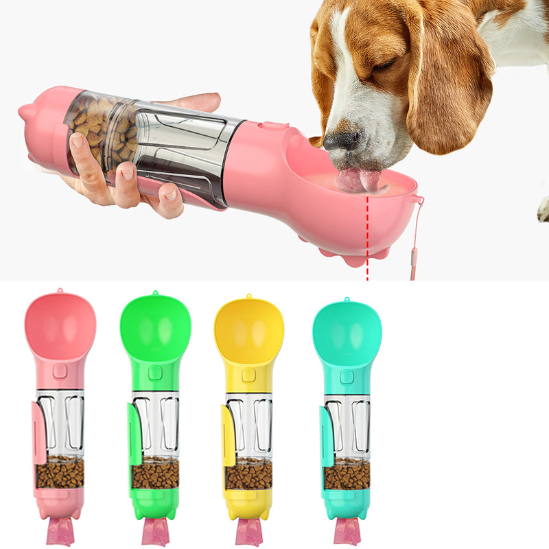 3-in-1 Portable Dog Water Bottle & Food Feeder with Poop Dispenser (300–500ml)