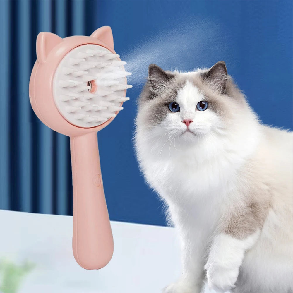Rechargeable Pet Grooming Brush with Mist – Self-Cleaning for Cats & Dogs