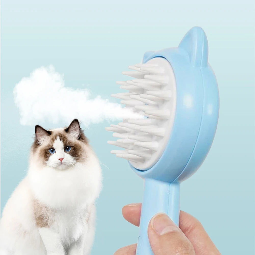 Rechargeable Pet Grooming Brush with Mist – Self-Cleaning for Cats & Dogs