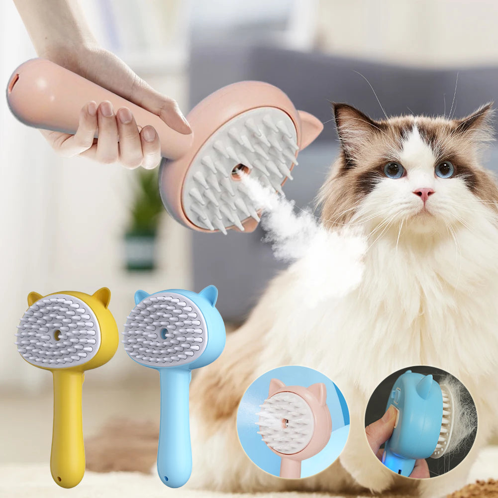 Rechargeable Pet Grooming Brush with Mist – Self-Cleaning for Cats & Dogs