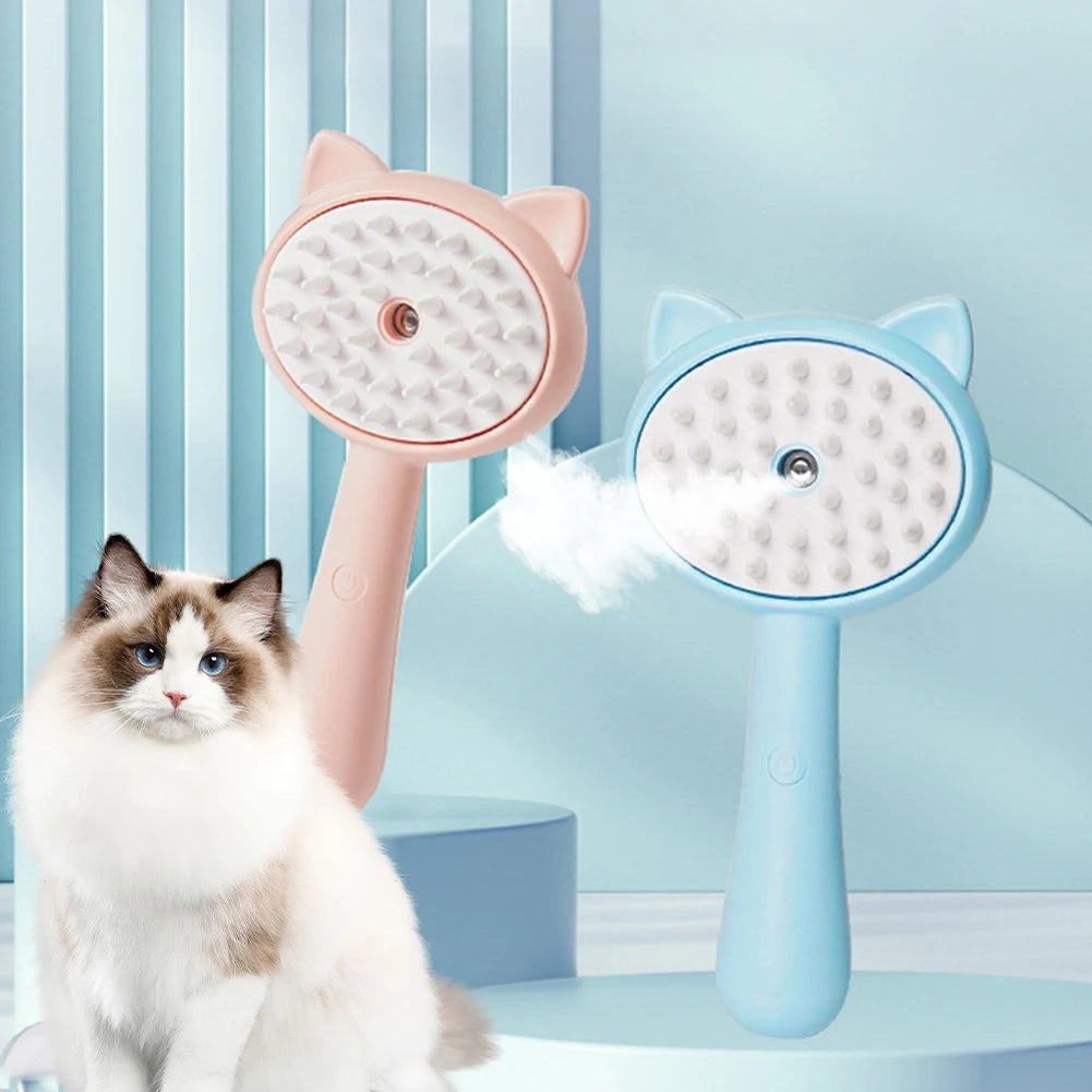 Rechargeable Pet Grooming Brush with Mist – Self-Cleaning for Cats & Dogs